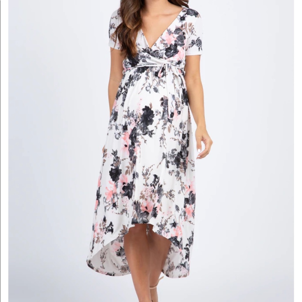 NWT Pink Blush White Floral Hi-Low Maternity/Nursing Wrap Dress Size small